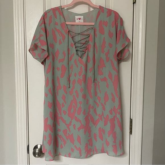 BUDDY LOVE • Pink + Grey Leopard Animal Print Lace Up Front Dress - Picture 2 of 6